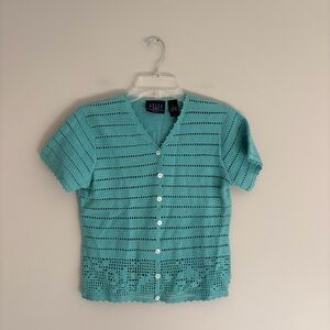 Vintage Y2K Crazy Horse a Liz Claiborne Company Aqua Knit Cardigan